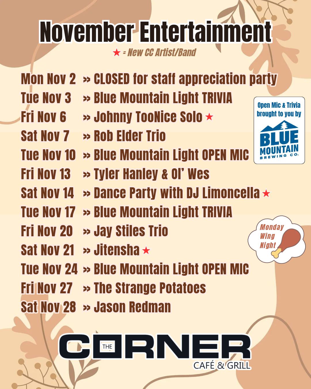 November 2026 - Entertainment & Music Lineup